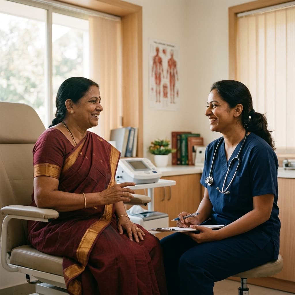 A clinic visit unfolding calmly, without a crowded waiting room